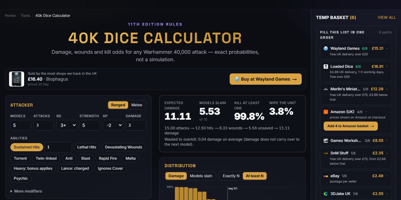 40k Dice Calculator — screenshot
